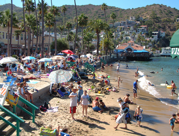 Crowded Beach in Avalon Town on Catalina Island